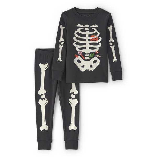 Carter's Baby Boys' and Baby Girls' Halloween Glow in the Dark Skeleton Cotton Snug-Fit Pajama, 2-Piece Set - Black