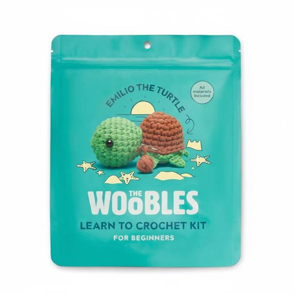 The Woobles Beginner Crochet Amigurumi Kit - Emilio the Turtle
