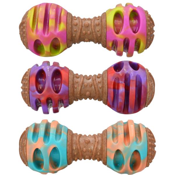 Multipet International Giggle Chews Dumbbell Dog Toy, Assorted