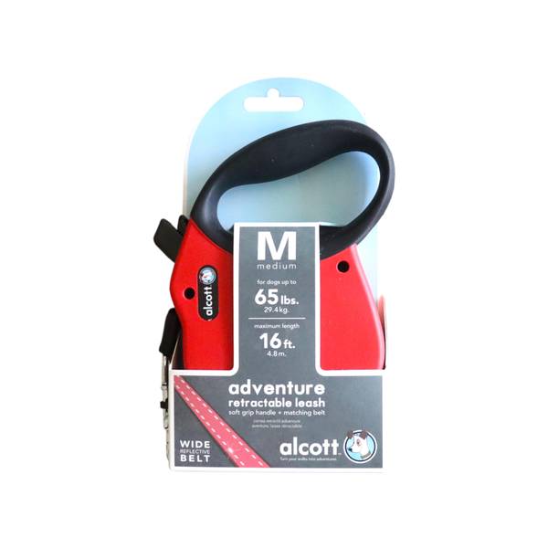RLSH AA MD BR 16 ft. Adventure Retractable Belt Leash, Bright Red - Medium