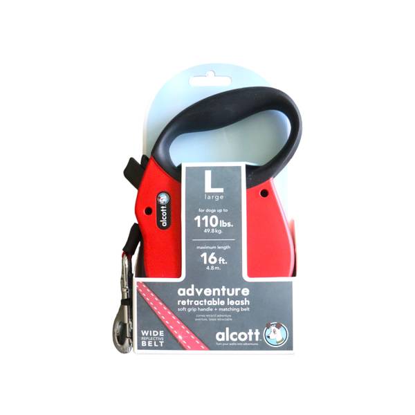 RLSH AA LG BR 16 ft. Adventure Retractable Belt Leash, Bright Red - Large