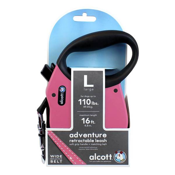 Paws Alcott RLSH AA LG PK 16 ft. Retractable Leash, Pink - Large