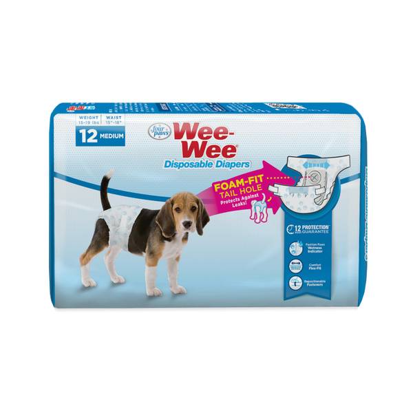 Four Paws Wee-Wee Wetness Indicator Diapers Medium 12 pack