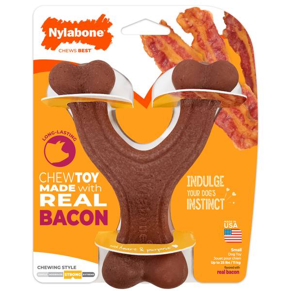 18214859710 Strong Chew Wishbone Dog Chew Toy, Real Bacon - Small