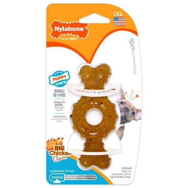 Nylabone Puppy Chew Teething Ring Bone Chicken Flavor Chew Toy Extra Small