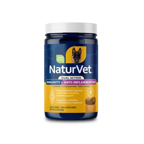 NaturVet 60 Count Hickory Bacon Flavor Dual Action Immunity + Anti-Inflammation Supplement Chew for Dogs
