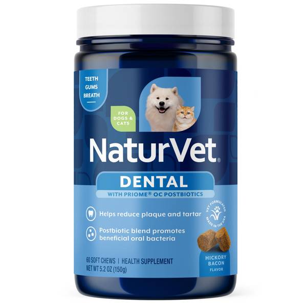 NaturVet 60 Count Hickory Bacon Flavor Dental Targeted Care Supplement Chew for Dogs and Cats