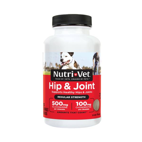 Nutri-Vet Hip & Joint Supplement for Dogs, Regular Strength, 500GS, 100CS, 75 Count