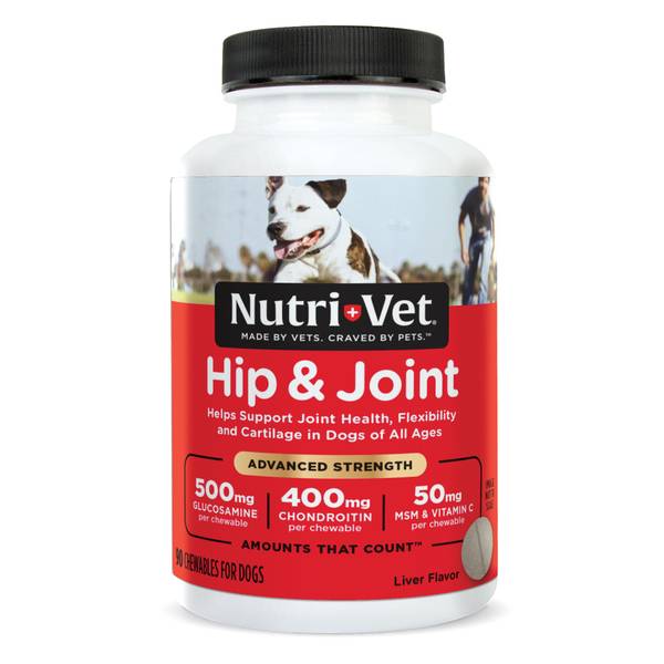 Nutri-Vet Hip & Joint Advanced Strength Chewable Tablets for Dogs - Liver Flavor - 90 Count
