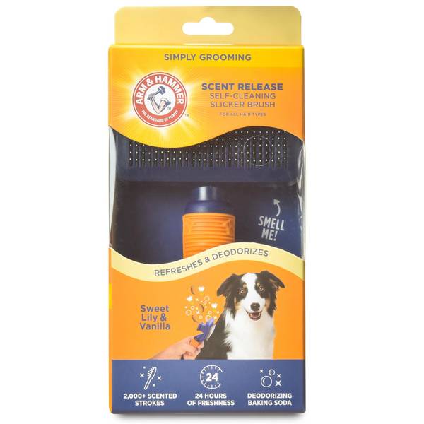 Arm & Hammer Simply Grooming Scent Release Self-Cleaning Slicker Brush - Calming Sweet Lily & Vanilla