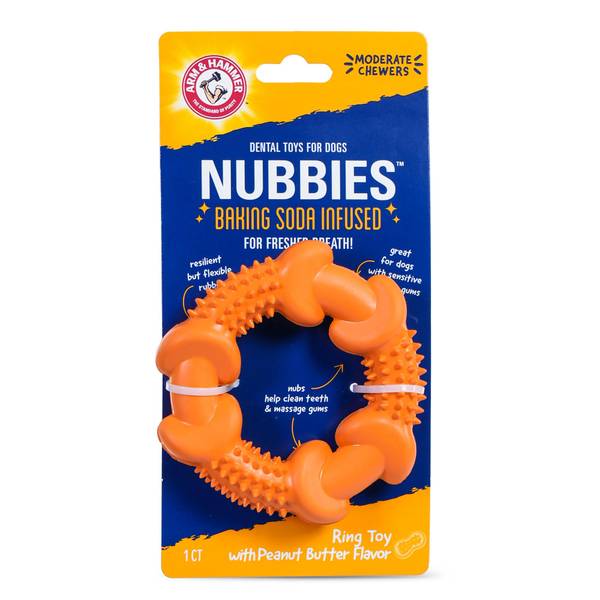 Arm & Hammer Nubbies Rubber Ring with Peanut Butter Flavor Dental Toy for Dogs