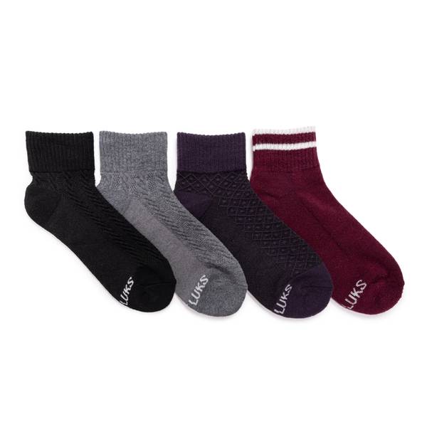 Muk Luks Women's Dream Step Arch Support Crew Socks, 4-Pair - Black/berry