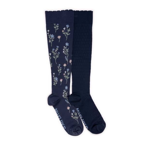 Muk Luks Women's Compression Knee-High Socks, 2-Pair - Navy floral