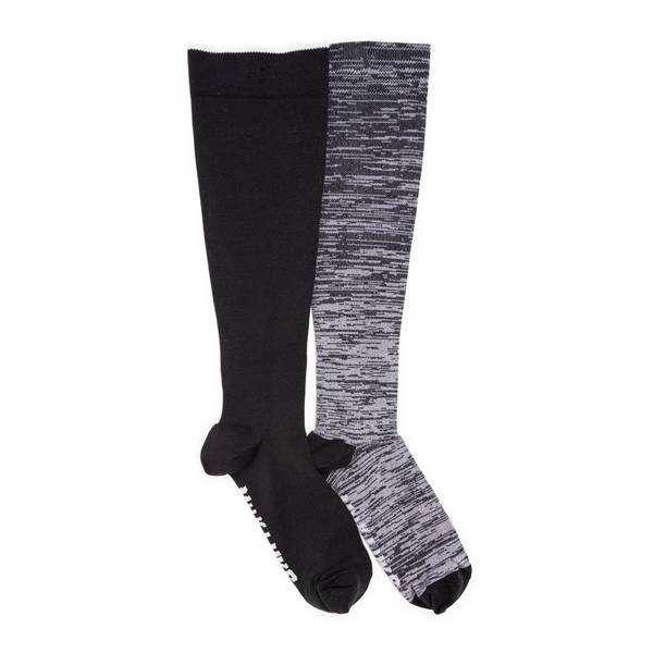 Muk Luks Women's 2 Pair Pack Nylon Compression Knee High Socks, One Wide - Ebony/marl