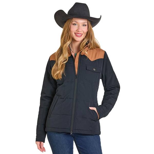 Panhandle Women's Quilted Two-Tone Full-Zip Black Puffer