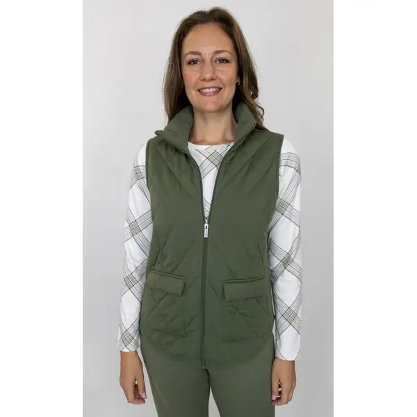 Emily Daniels Women's Sleeveless Zip Front Quilted Vest, Four Leaf