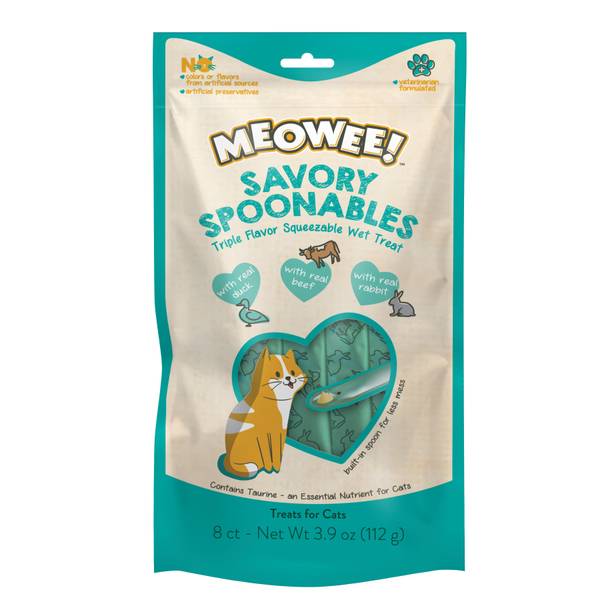 Meowee Savory Spoonables 8 Count Duck, Beef & Rabbit Triple Flavor Wet Cat Treat