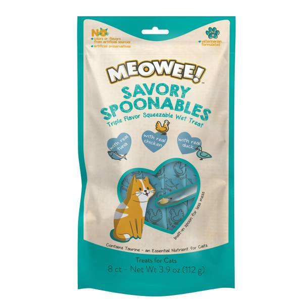 Meowee Savory Spoonables 8 Count Tuna, Chicken & Duck Flavor Squeezable Wet Cat Treat