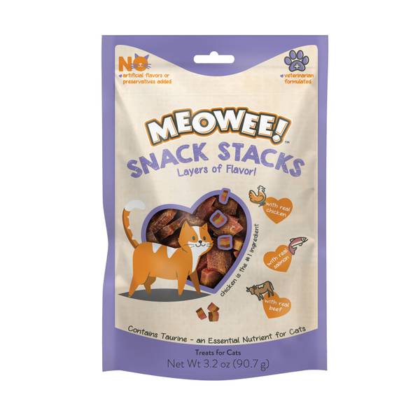 Meowee 3.2oz Chicken, Salmon & Beef Flavor Snack Stacks Cat Treats