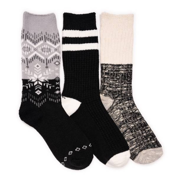 Muk Luks Womens Multi-Pack 3 Pair Boot Socks, One Size Fits Most, Black