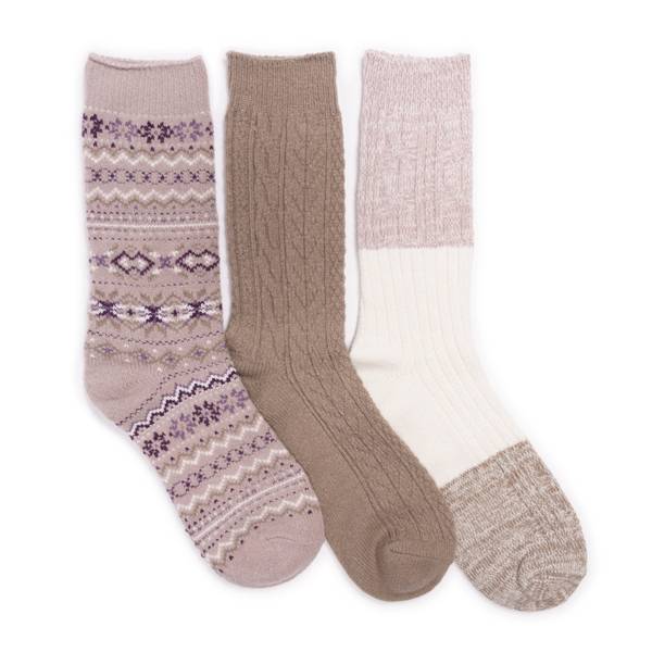 Muk Luks Women's Boot Socks with Ribbed Cuff, 3-Pack - Lavender/mocha