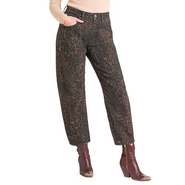 Rock & Roll Denim Women's Dark Brown Denim Leopard Print Barrel Jean