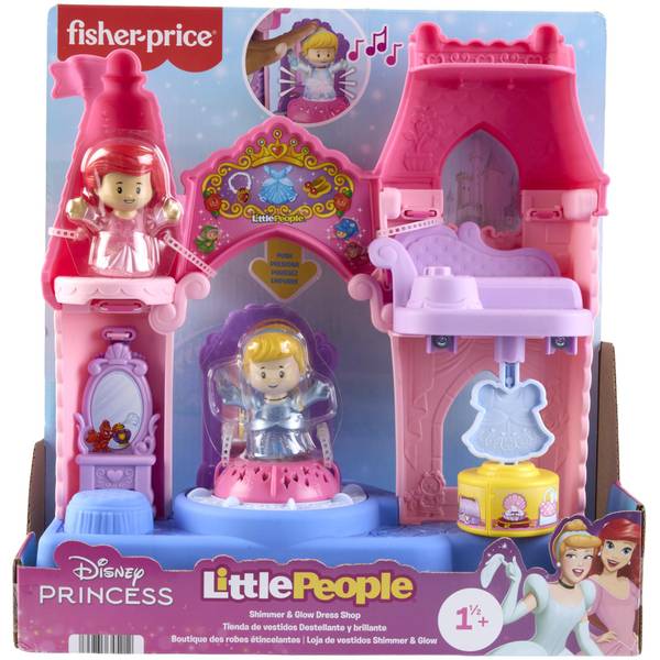 Fisher Price Disney Princess Cinderella and Ariel Shimmer & Glow Dress Shop Light-Up 2-Piece Playset, Ages 1.5+