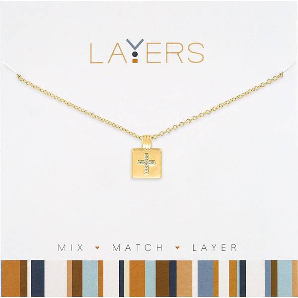 Photo of Gold CZ Cross Tag Layers Necklace