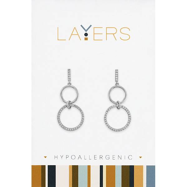 Photo of Women's Silver Double Circle w/Cubic Zirconia Stud Earrings