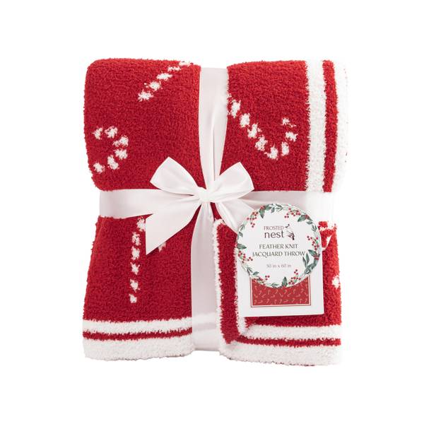 Photo of Jacquard Feather Knit Throw - Candy Canes
