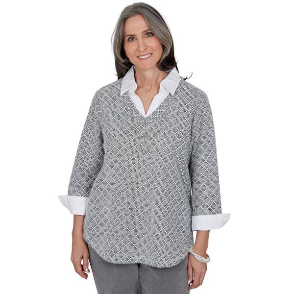 Plus Size Alfred Dunner Vail Diamond Texture Two-in-One Blouse