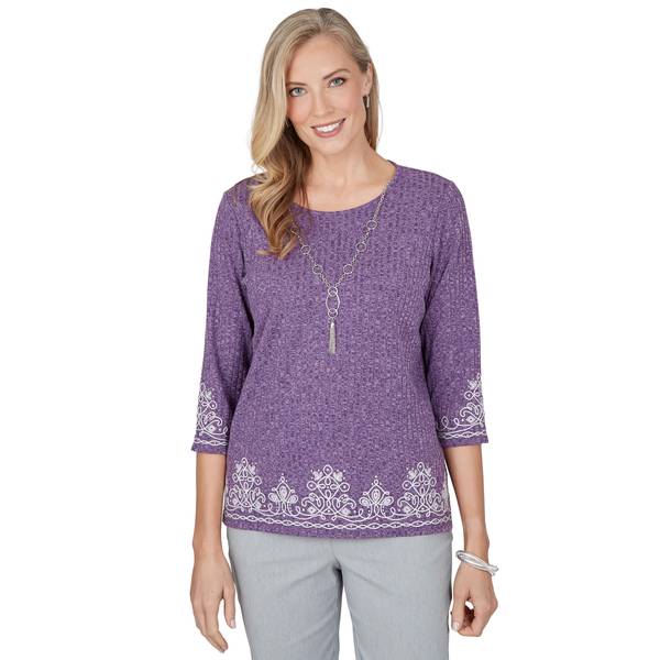Plus Size Alfred Dunner Vail 3/4 Sleeve Soutache Border Sweater