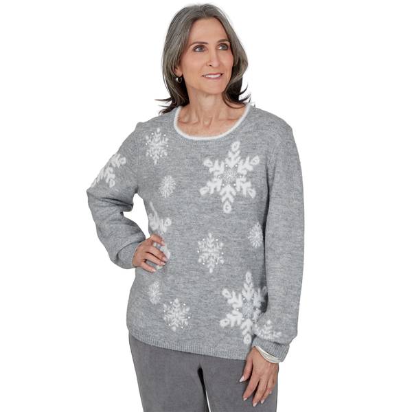 Plus Size Alfred Dunner Vail Snowflake Pearl Heathered Sweater