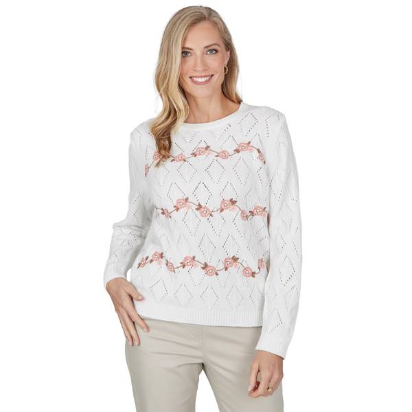 Plus Size Alfred Dunner Sunset Ridge Floral Pointelle Sweater