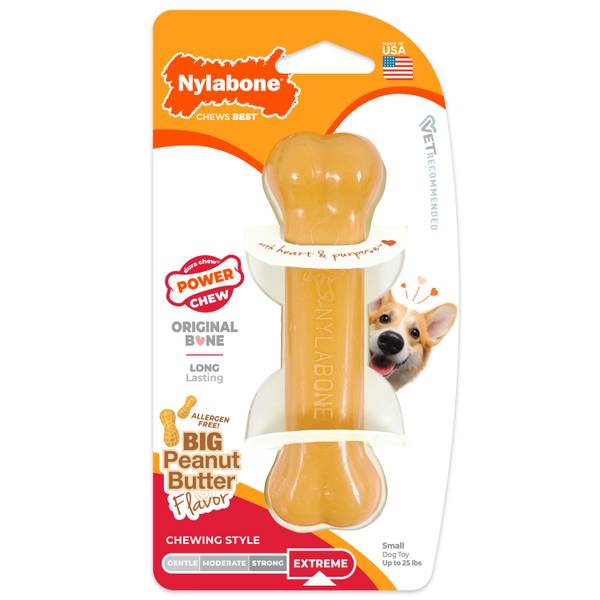 Nylabone Power Chew Original Bone Dog Chew Toy, Peanut Butter Small
