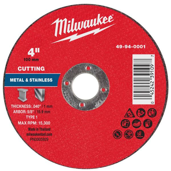 Milwaukee 4" x .040" x 5/8" Metal Cut Off Disc -Type 1