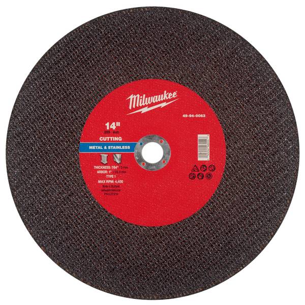 Milwaukee 14 Inch x 7/64 Inch x 1 Inch Metal Cut Off Wheel Type 1 - 49-94-0063