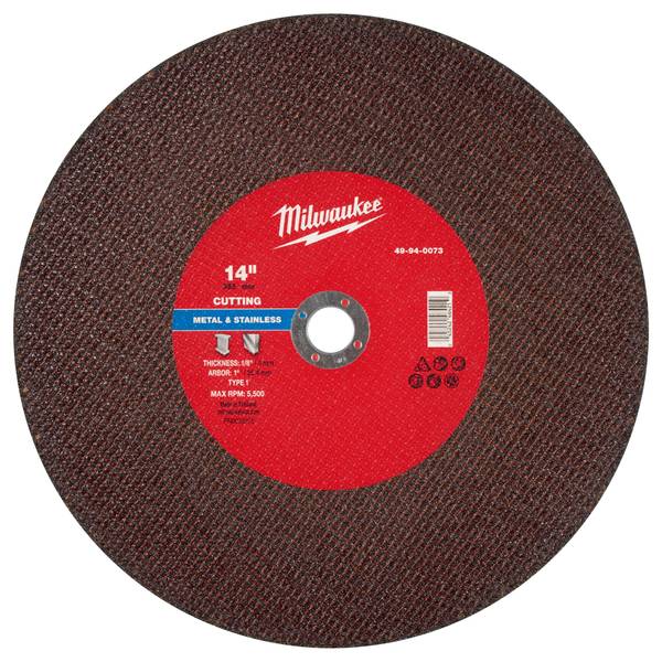 Milwaukee 14 Inch x 1/8 Inch x 1 Inch Metal Cut Off Wheel Type 1 - 49-94-0073