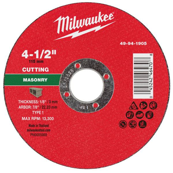 Milwaukee 4-1/2" x 1/8" x 7/8" Masonry Cut Off Wheel -Type 1