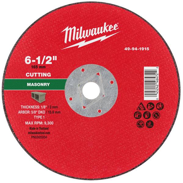 Milwaukee 6-1/2" x 1/8" x 5/8" DKO Masonry Cut Off Wheel -Type 1