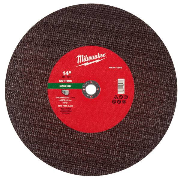 Milwaukee 14 Inch x 1/8 Inch x 1 Inch Masonry Cut Off Wheel Type 1 - 49-94-1940