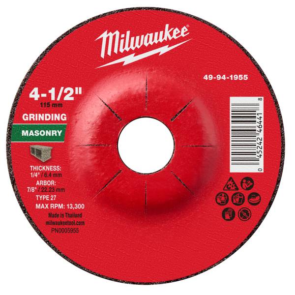 Milwaukee 4-1/2" x 1/4" x 7/8" Masonry Grinding Wheel - Type 27