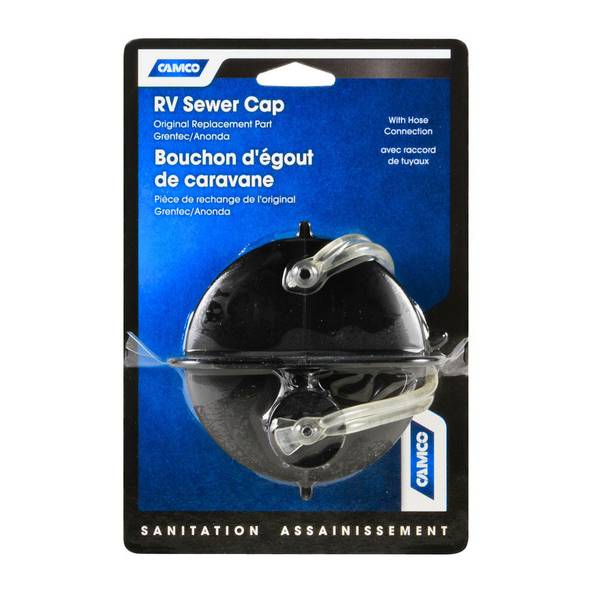 thumbnail image 2 of Camco RV Sewer Cap With Hose Connection - Durable Plastic, Easy To Install, Prevents Leaks (Eng/Fr 2 of 12