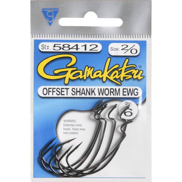 Gamakatsu 341412 Octopus Hook, Size 2/0, Needle Point, Light Wire, Offset,  Ringed Eye, NS Black, 6 per Pack - Bronson