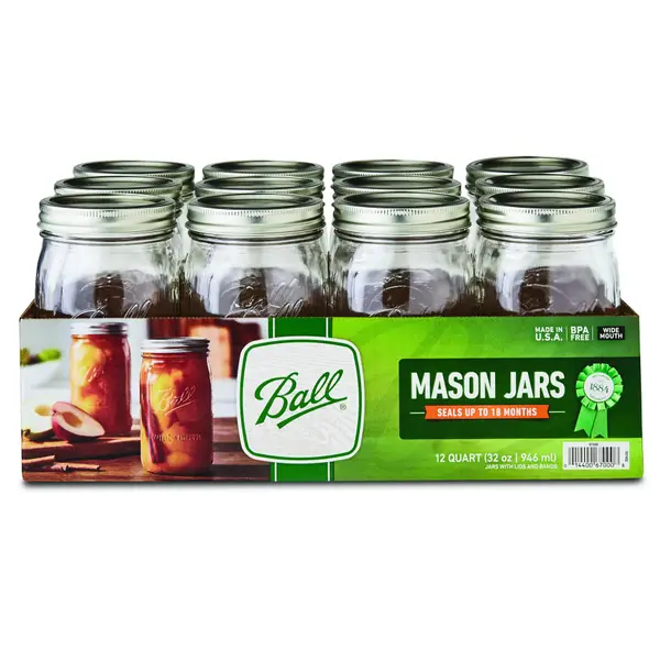 BALL 67000 1-Quart Wide Mouth Canning Jar - 12 Pack for sale