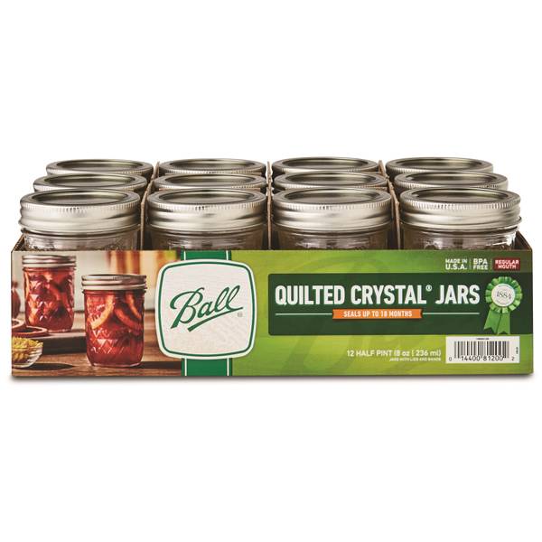 Quilt Jars Set 12 Pack 4 oz with Lids and Bands Ball Mason Regular Mouth Kitchen 