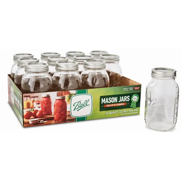 Ball, Smooth Sided Glass Mason Jars with Lids & Bands, Regular Mouth, 32  oz, 12 Count 