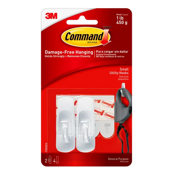 3M Command Adhesive Hook, Small, White - 2 pack