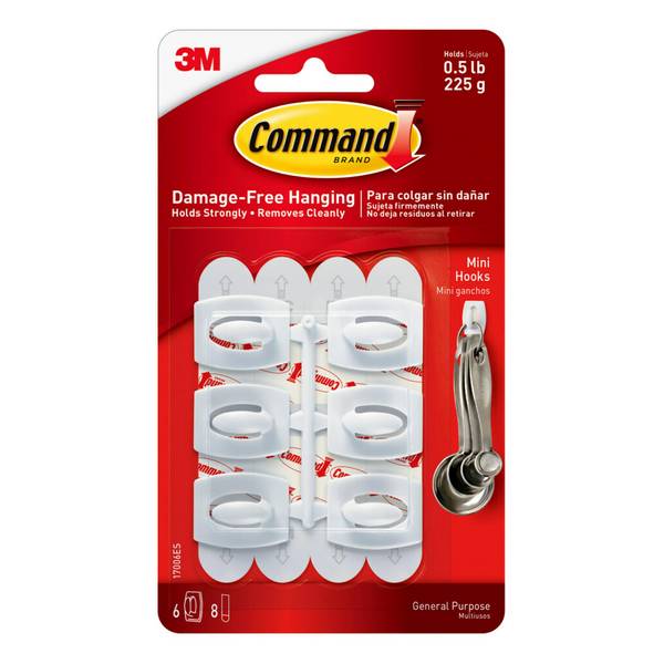 Command 6-Count Mini White Hooks with White Strips - 17006ES