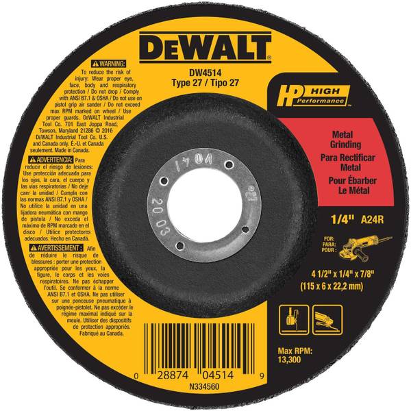 Dewalt DW4419 4" x 1/4" x 5/8" High Performance Metal Grinding Wheel Set of 3 